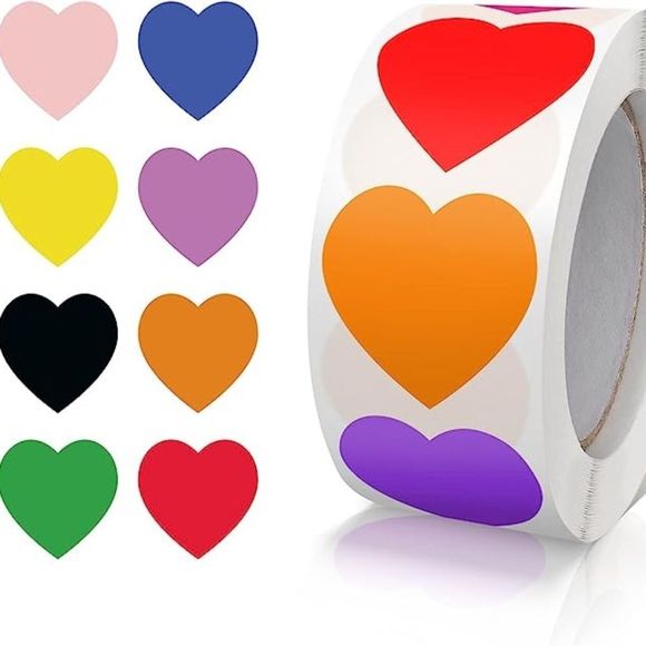 Colorful Heart Stickers Roll 1 Inch Valentine's Day Love Shape 1 " ROUND - Picture 1 of 1